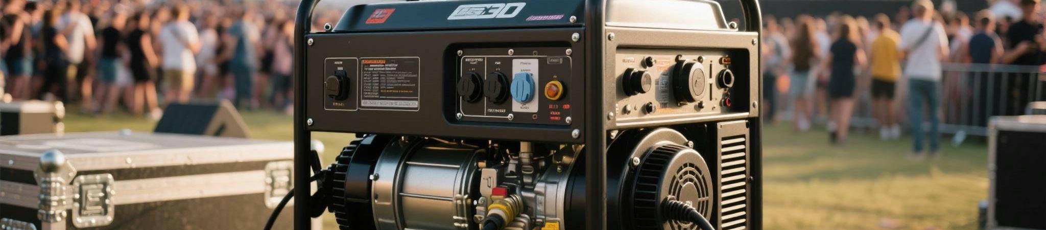 Diesel generator powering stage lighting at outdoor music festival