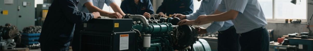 Technicians assembling diesel generator at overseas regional hub