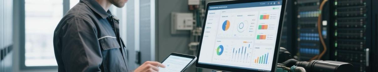 Technician using tablet for remote monitoring of telecom diesel generator 