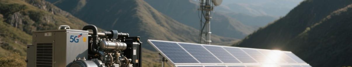 Diesel generator and solar panels at remote 5G telecom site 