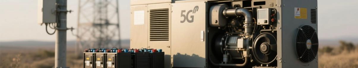 Diesel generator and battery backup next to remote 5G base station tower