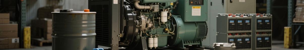 Diesel generator fuel tanks and UPS battery racks stored in backup power area