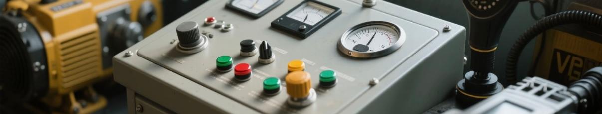 VR scene of generator control panel with haptic feedback glove interaction