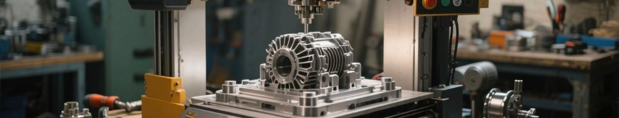 3D printer producing metal diesel generator part in workshop