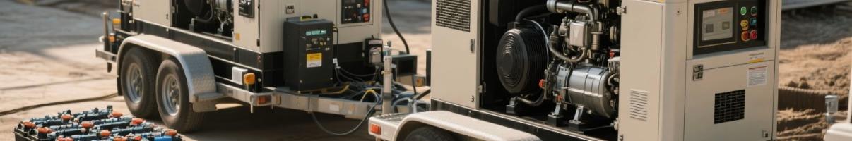 Trailer-mounted diesel generator with ATS and battery buffer onsite 