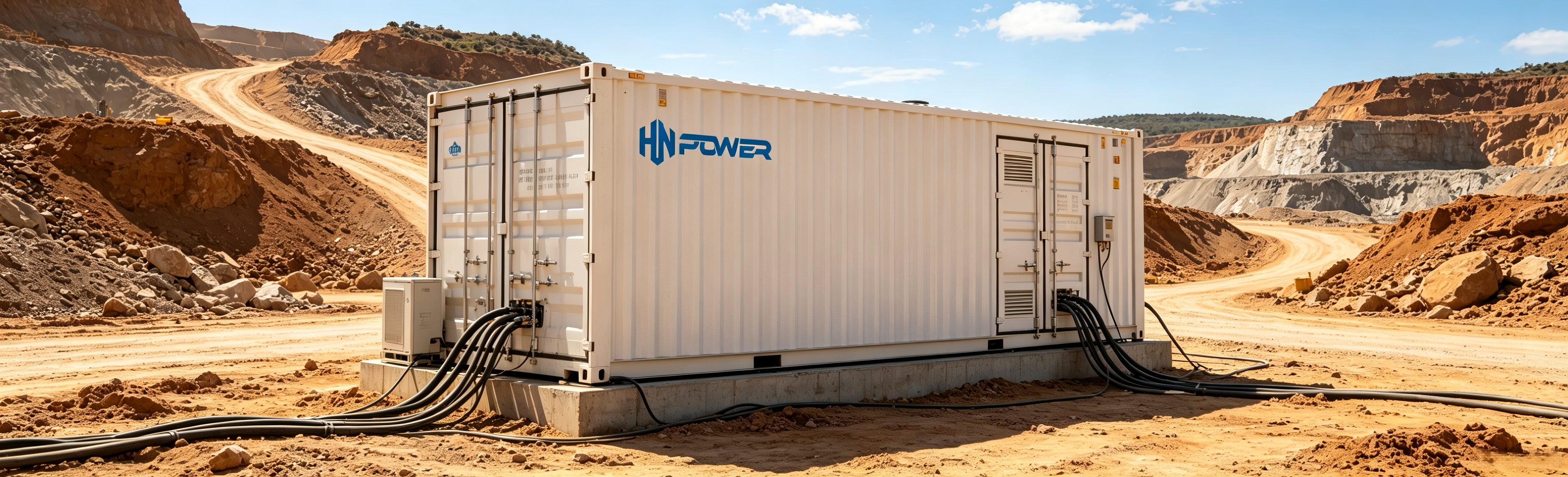 Containerized silent diesel generators by HAONENG Power ready for international shipment at the factory's export logistics zone.